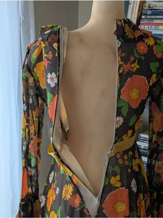 Vintage 60s 70s Floral Hippie Maxi Dress Long Sleeve Witchy Made in USA SM - Picture 9 of 16